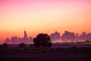 jumeirah lake towers sunset view from desert