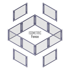 Isometric Fence in Light Colors Isolated on White.