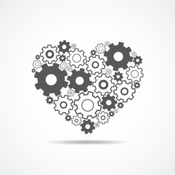 Mechanical silhouette of human heart made with gears. Vector illustration.