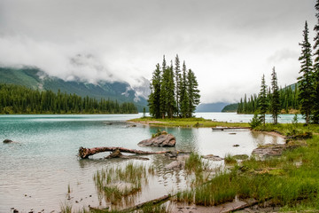 Maligne Lake on a Cloudy Day