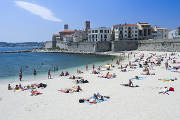 sunbathing people antibes city beach france
