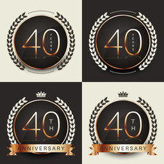 Forty years anniversary celebration logotype. 40th anniversary gold logo set.