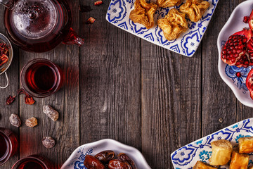 Oriental sweets with hibiscus tea.