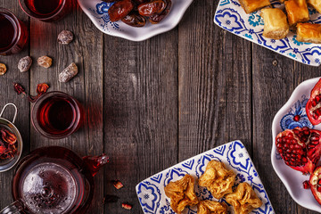 Oriental sweets with hibiscus tea.