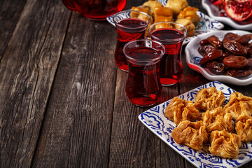 Oriental sweets with hibiscus tea.