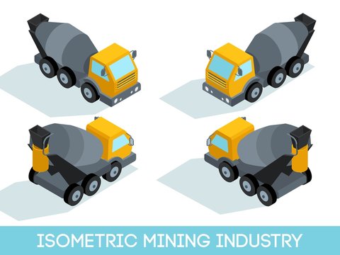 Isometric 3D mining industry icons set 6 image of mining equipment and vehicles isolated vector illustration
