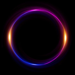 Abstract neon background. luminous swirling bunner. Glowing spiral. 
Shine round frame with light circles light effect. Glowing cover. 
Space for message. Glossy. LED ellipse. Glint