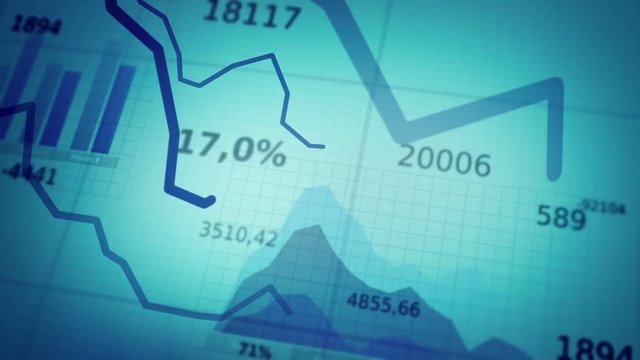 Financial diagrams showing a decreasing tendency.  Cyan-Blue.