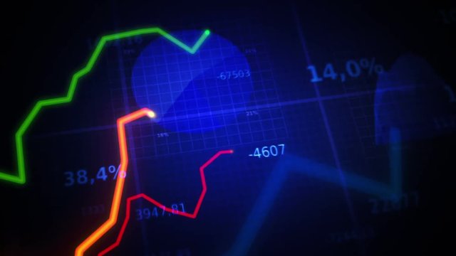 Colorful financial diagrams showing a growing tendency. Blue-Cyan.