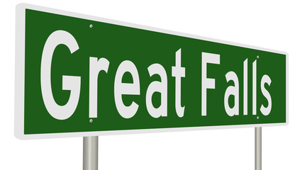 A 3d rendering of a green highway sign for Great Falls, Montana