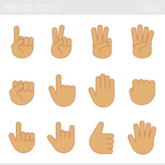 Hand gesture color icons set