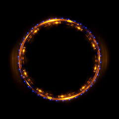 Abstract neon background. luminous swirling bunner. Glowing spiral. 
Shine round frame with light circles light effect. Glowing cover. 
Space for message. Glossy. LED ellipse. Glint