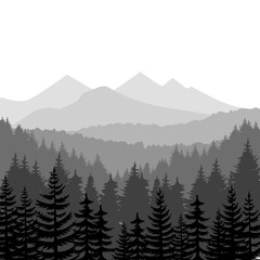 Pine forest and mountains vector backgrounds