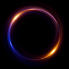 Abstract neon background. luminous swirling bunner. Glowing spiral. 
Shine round frame with light circles light effect. Glowing cover. 
Space for message. Glossy. LED ellipse. Glint