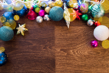 Christmas decorations on a wooden board