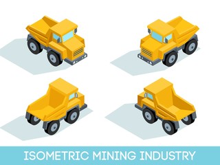 Isometric 3D mining industry icons set 4 image of mining equipment and vehicles isolated vector illustration