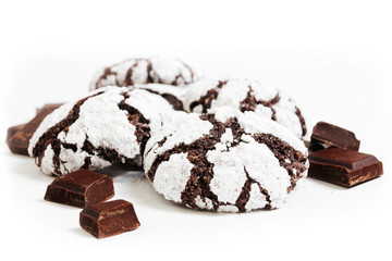 Homemade chocolate crinkles cookies powdered sugar