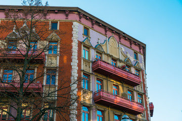 Fototapeta premium Renovated old buildings with colorful facade