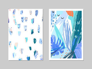 Set of creative universal floral cards in tropical style.  