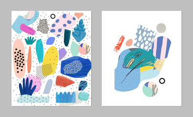 Collection of trendy creative cards with different shapes and textures. Vector