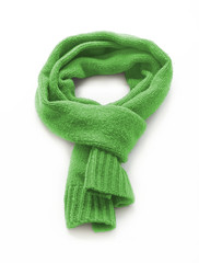 Green warm scarf on a white background