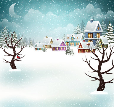 Evening winter village