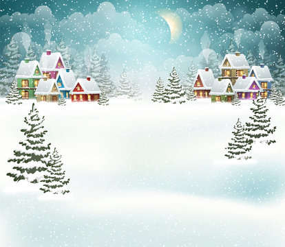 Winter village landscape