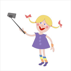 Young girl taking selfie photo on smart phone.