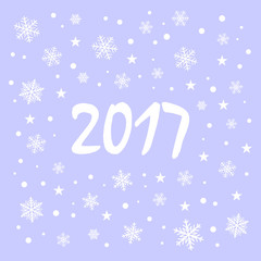 "2017" greeting card with snowflakes and stars on blue background. Winter holidays
