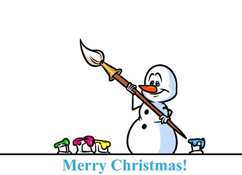 Christmas snowman character artist paint brush cartoon illustration isolated image
