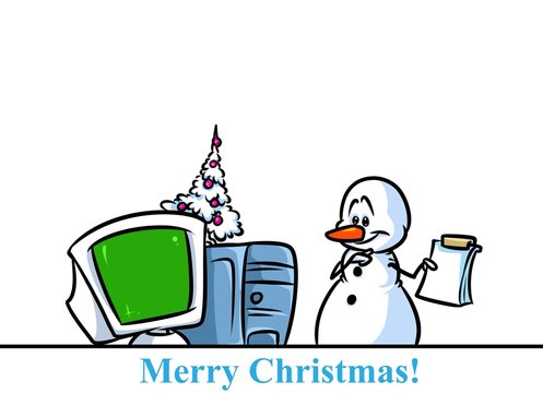 Christmas snowman character computer cartoon illustration isolated image
