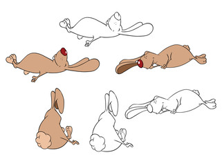 Illustration of a Set of Cute Cartoon Rabbits. Coloring Book