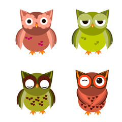 Cartoon owl set vector illustration.