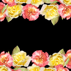 Beautiful floral background of pink and yellow roses 