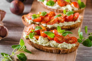 Fresh cheese panini bread with herbs