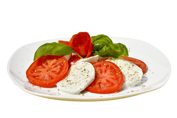 mozzarella with tomatoes on white background 