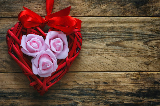 valentine's day background, wicker red heart
