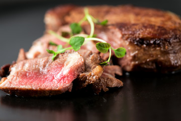 Beef steak with greens