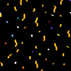 Vector holiday pattern background. Black vector seamless pattern. Composition with serpentine, confetti, stars, flashes. Hipster pattern ground. Abstract geometric print. Colorful backdrop. Zigzag.