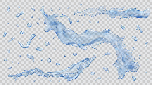 Water splashes and water drops. Transparency only in vector file