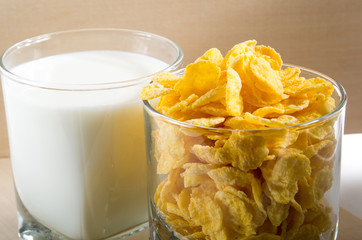 Cornflakes and glass of milk for cooking