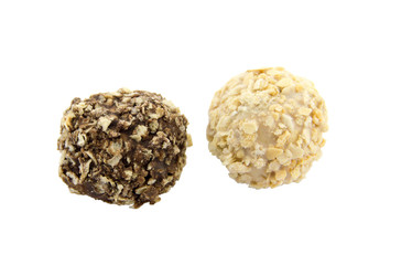 Chocolate candies isolated on white background.