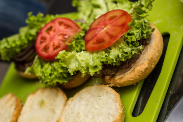 Closeup of home made burgers