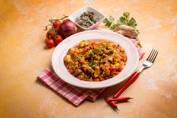spicy risotto with shrimp and tomatoes