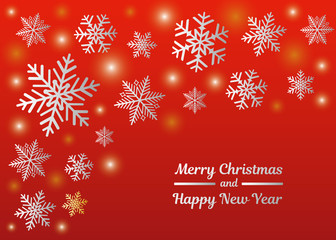 Silver snowflakes with christmas wishes on red background. Vector.