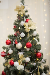 Christmas scene with tree gifts in background