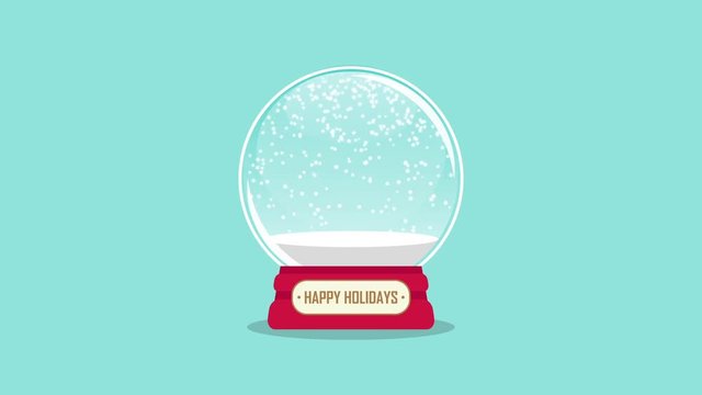 snowglobe animation with falling snow on a blue background loop 