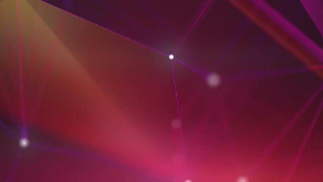 Network Connection Cloud Loop 5B: warm background, rotating blue orange pink magenta purple light mesh cloud with white dots with depth-of field effect, FullHD and seamlessly loopable