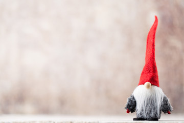 Christmas greeting card. Gnome festive background. New year symb © gitusik