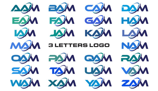 3 letters modern generic swoosh logo AAM, BAM, CAM, DAM, EAM, FAM, GAM, HAM, IAM, JAM, KAM, LAM, MAM, NAM, OAM, PAM, QAM, RAM, SAM, TAM, UAM, VAM, WAM, XAM, YAM, ZAM